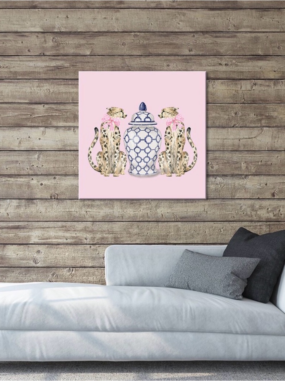 Wall Art ~ Chinoiserie Cheetahs On Pink Ginger Jar by Green Orchid Boutique. - Picture 2 of 3
